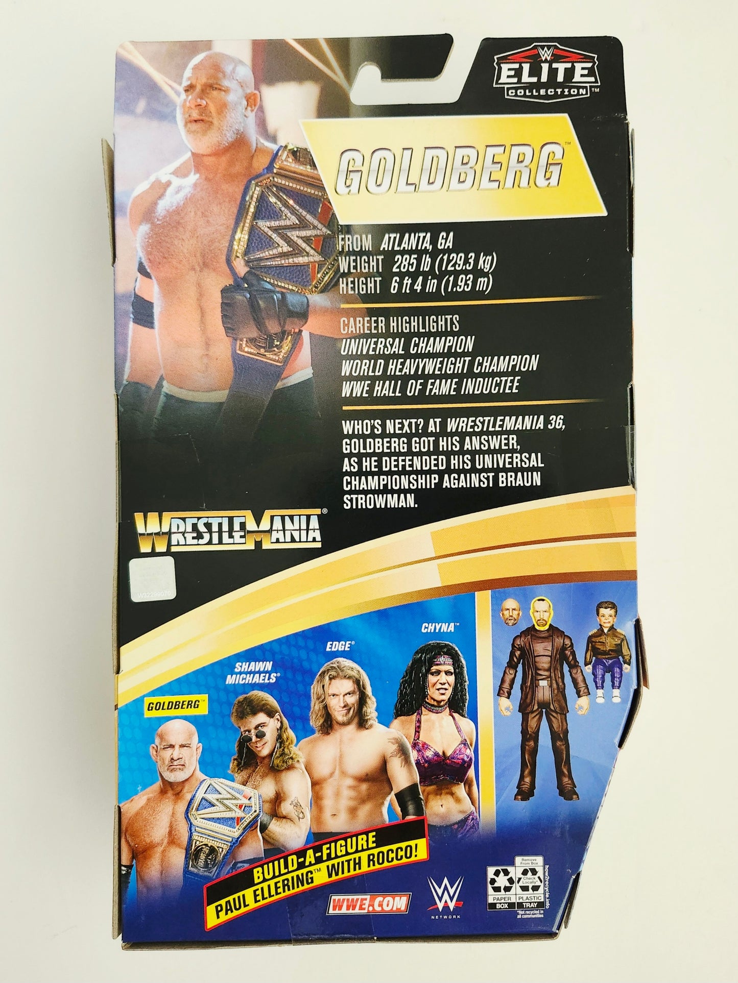 WWE Elite Wrestlemania Goldberg Action Figure and Paul Ellering with Rocco Build-A-Figure Piece