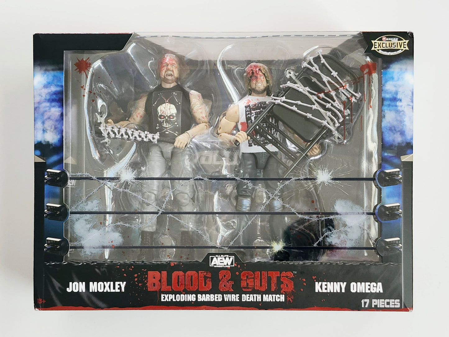 AEW Unrivaled Collection Blood & Guts Series Jon Moxley & Kenny Omega Exploding Barbed Wire Death Match Exclusive Action Figure 2-Pack