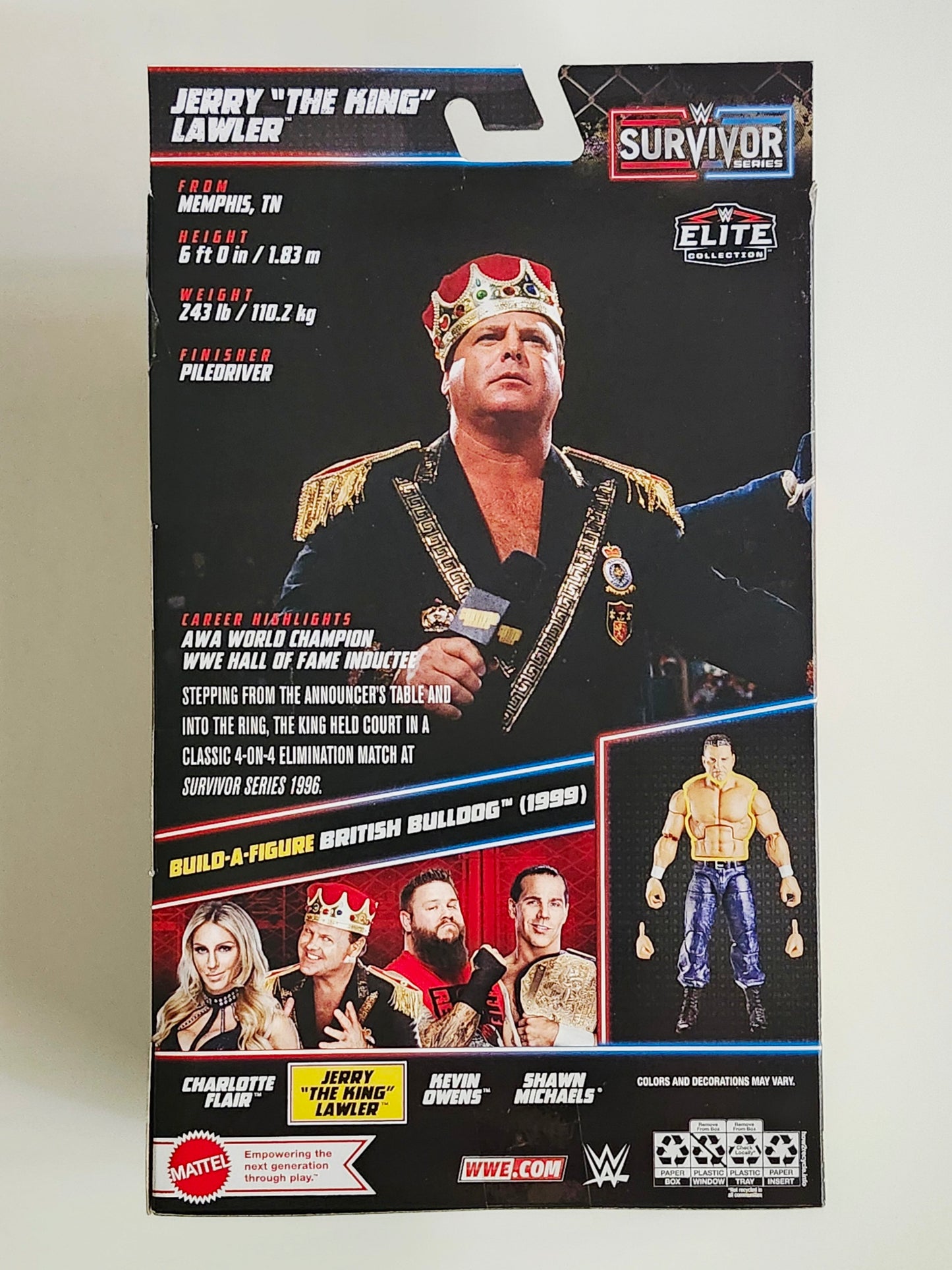 WWE Elite Survivor Series Jerry "The King" Lawler Action Figure and British Bulldog (1999) Build-A-Figure Piece