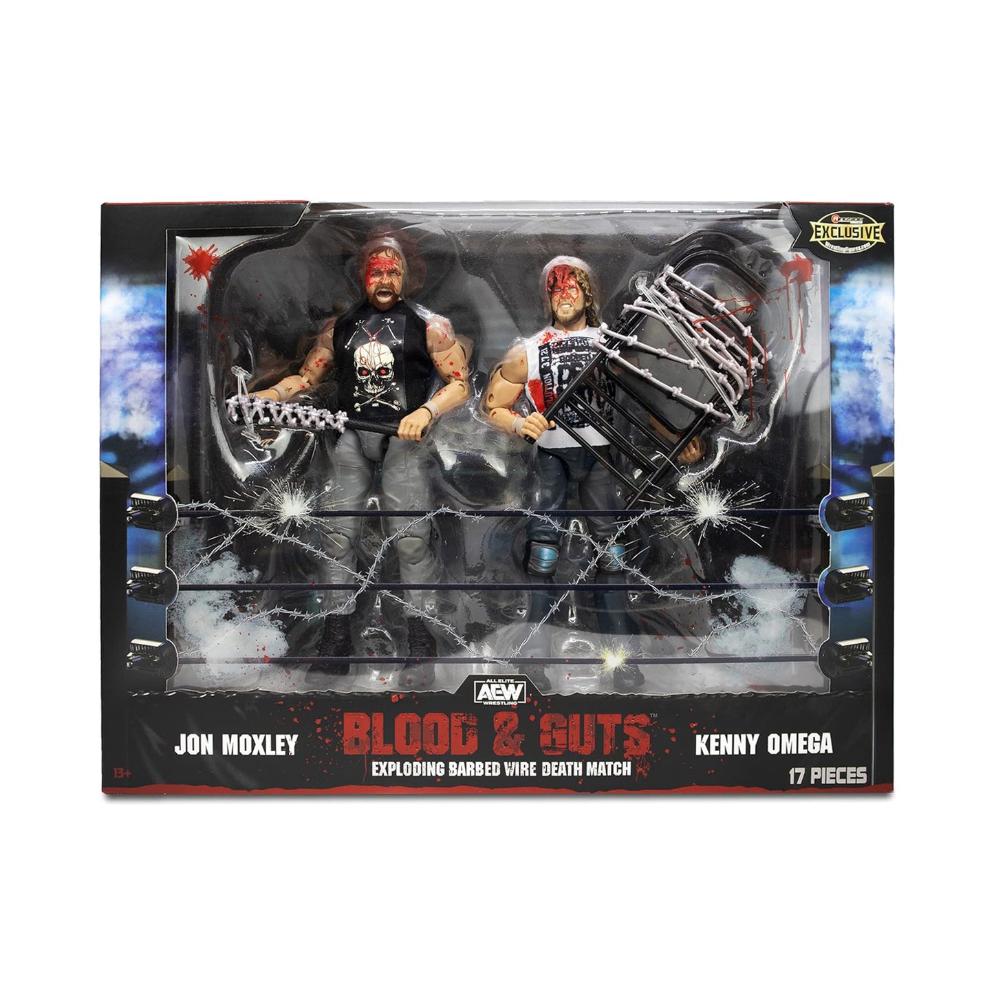 AEW Unrivaled Collection Blood & Guts Series Jon Moxley & Kenny Omega Exploding Barbed Wire Death Match Exclusive Action Figure 2-Pack