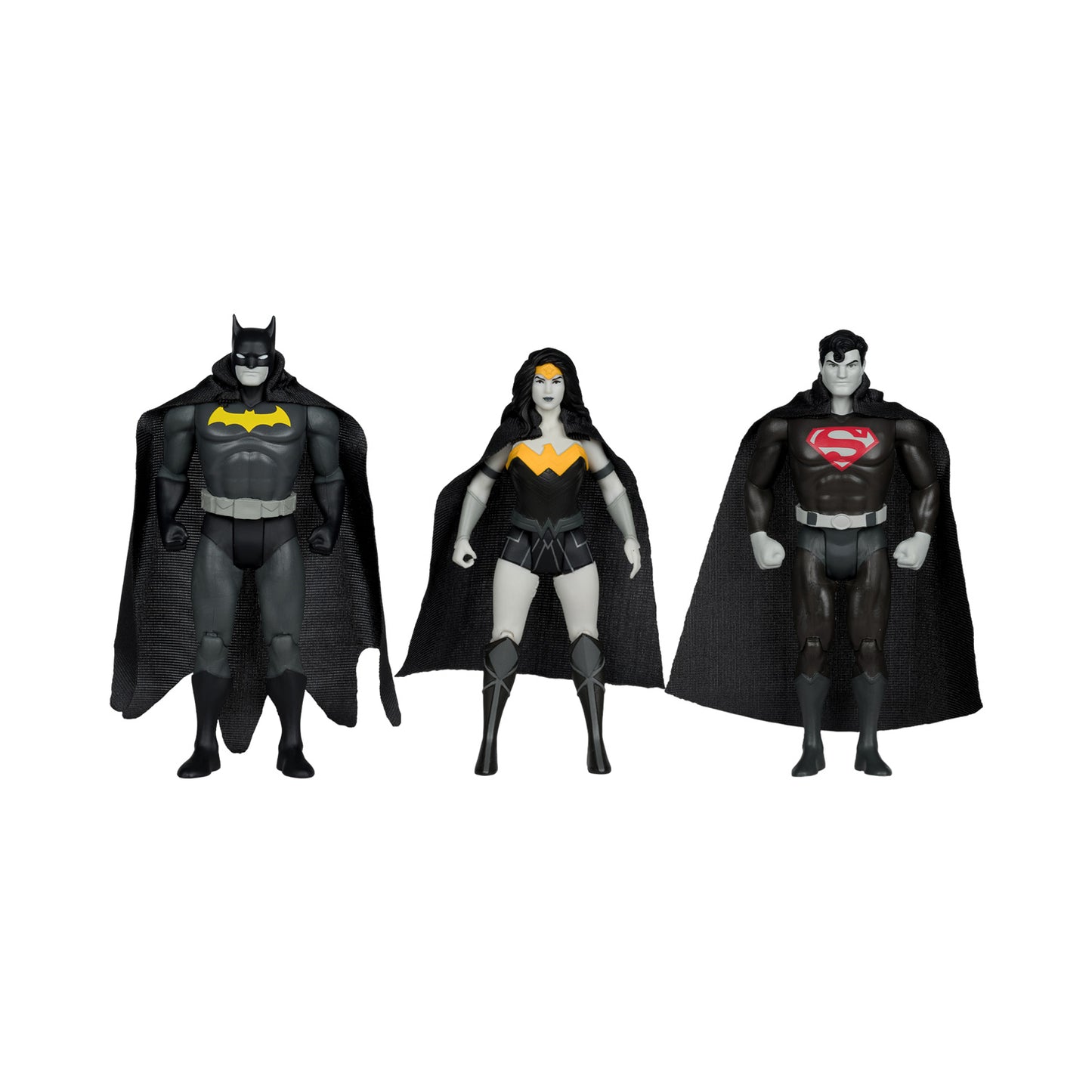 DC Super Powers Gold Label SDCC 2024 Batman, Superman, & Wonder Woman Black & White Accent Edition Action Figure 3-Pack